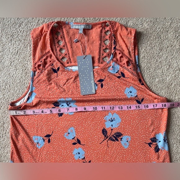 Daniel Rainn Orange Floral Sleeveless Blouse | top |Cutout Detail | Size M - Picture 5 of 6